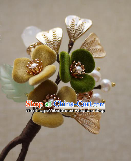 Chinese Ancient Palace Lady Flowers Hairpin Traditional Ming Dynasty Princess Pearls Hair Stick