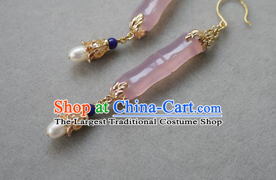 Chinese Ancient Imperial Consort Rose Quartz Ear Accessories Traditional Cheongsam Pearls Earrings