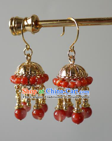 Chinese Ancient Qing Dynasty Imperial Consort Ear Accessories Traditional Cheongsam Agate Beads Tassel Earrings