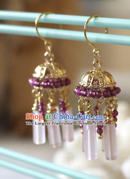 Chinese Traditional Cheongsam Garnet Beads Earrings Ancient Qing Dynasty Imperial Consort Ear Accessories