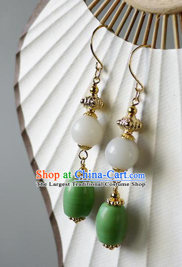 Chinese Ancient Imperial Consort Ear Accessories Traditional Qing Dynasty Court Jade Earrings