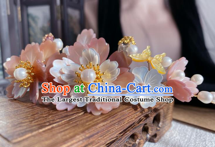 Chinese Ancient Noble Woman Hairpin Traditional Song Dynasty Imperial Consort Shell Flowers Hair Crown Hair Accessories