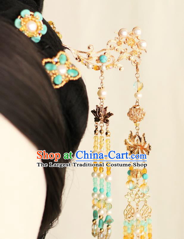 Chinese Ancient Court Beauty Hairpin Traditional Tang Dynasty Princess Hair Stick Tassel Step Shake