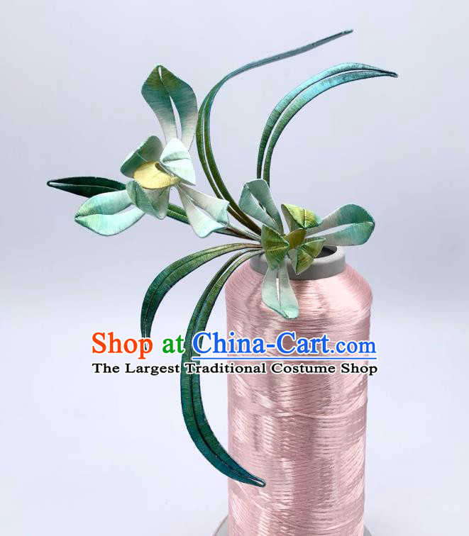 China Handmade Green Silk Orchids Hairpin Traditional Hanfu Hair Accessories Ancient Song Dynasty Princess Hair Stick