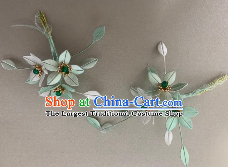 China Handmade Light Green Silk Flowers Hairpin Traditional Hanfu Hair Accessories Ancient Song Dynasty Hair Sticks