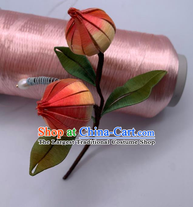 China Handmade Silk Peach Hairpin Traditional Hanfu Hair Accessories Ancient Song Dynasty Palace Hair Stick