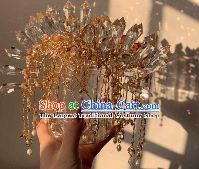 China Handmade Crystal Hairpin Traditional Tang Dynasty Hair Accessories Ancient Palace Lady Tassel Hair Crown