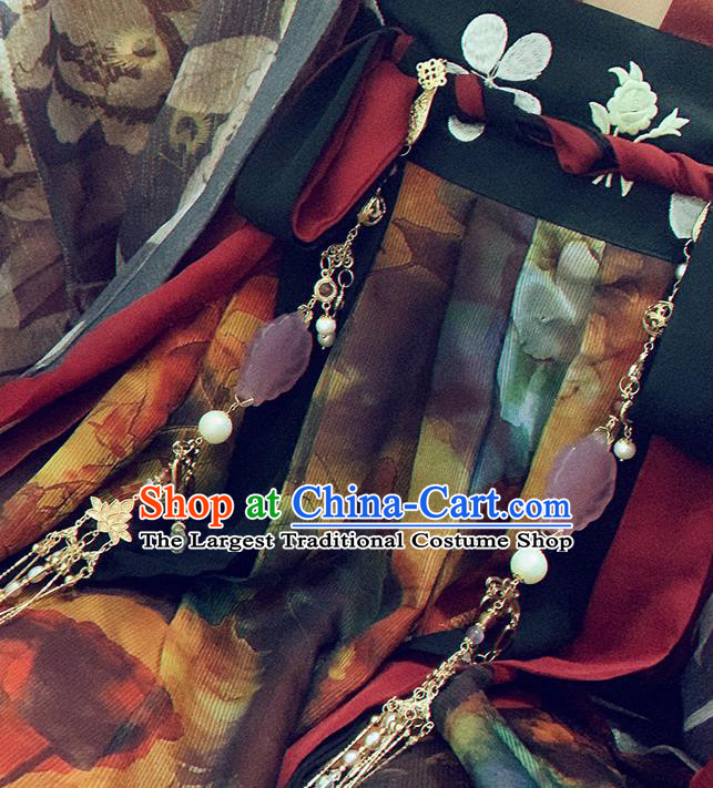 Chinese Traditional Hanfu Pearls Tassel Belt Pendant Ancient Tang Dynasty Court Princess Waist Accessories