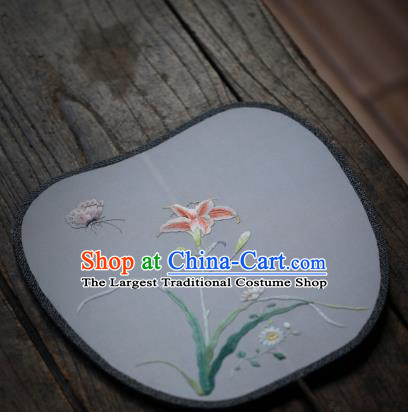 China Classical Silk Palace Fan Traditional Song Dynasty Hanfu Fan Handmade Embroidered Tawny Daylily Fan