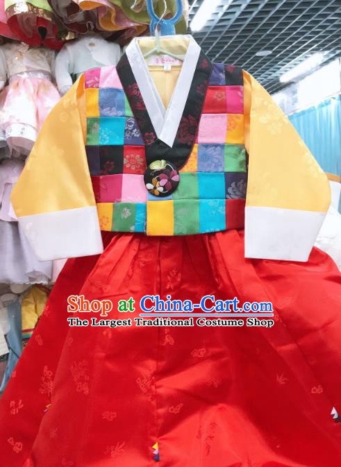 Korean Court Hanbok Clothing Girl Blouse and Red Dress Asian Korea Traditional Fashion Garments