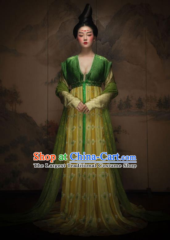 China Ancient Court Lady Green Hanfu Dress Garments Traditional Tang Dynasty Palace Beauty Historical Clothing Complete Set