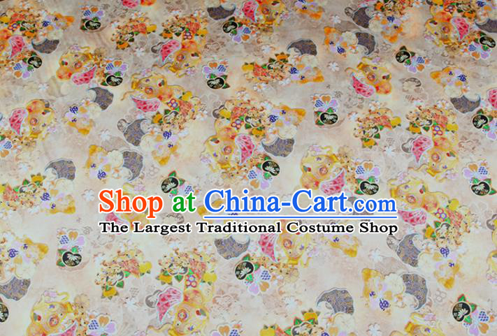 China Printing Beige Satin Drapery Traditional Silk Fabric Classical Cheongsam Cloth