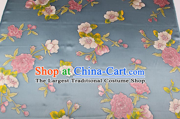 China Traditional Satin Drapery Cheongsam Silk Fabric Classical Peony Pattern Grey Brocade Cloth