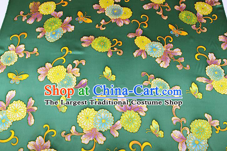 China Classical Peony Pattern Green Brocade Cloth Traditional Satin Drapery Cheongsam Silk Fabric