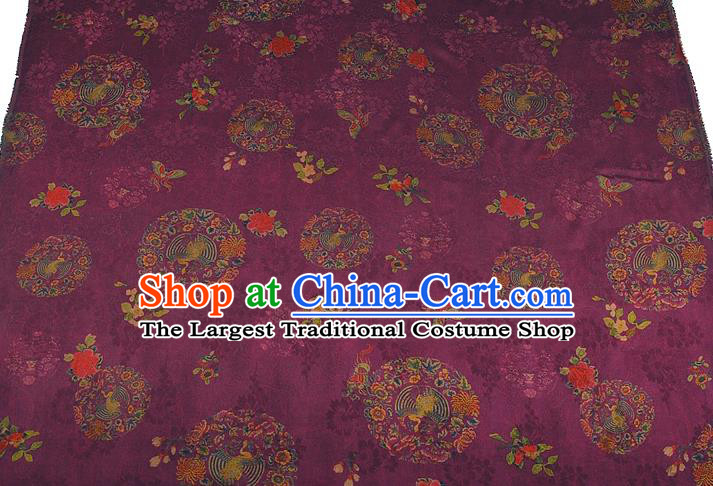 China Classical Phoenix Pattern Purple Gambiered Guangdong Gauze Cloth Traditional Cheongsam Silk Fabric