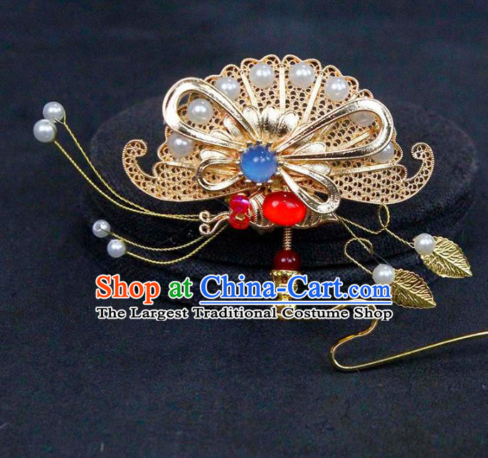 China Traditional Ming Dynasty Princess Hair Stick Ancient Palace Lady Golden Hairpin