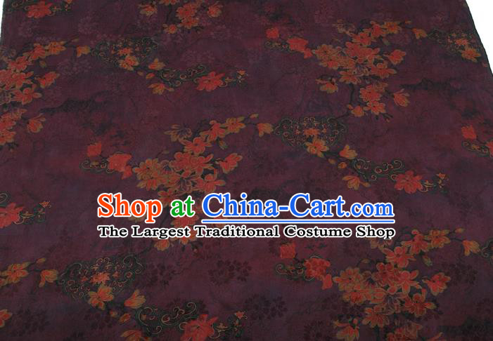 China Classical Purple Brocade Traditional Mangnolia Pattern Gambiered Guangdong Gauze Silk Fabric