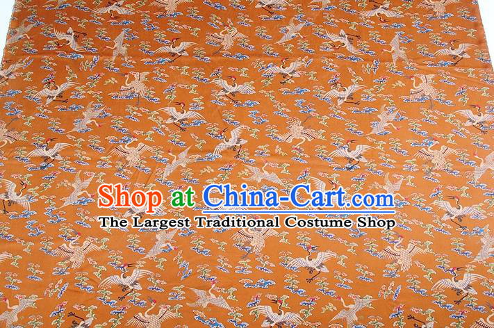 China Classical Silk Fabric Orange Brocade Traditional Cranes Pattern Gambiered Guangdong Gauze