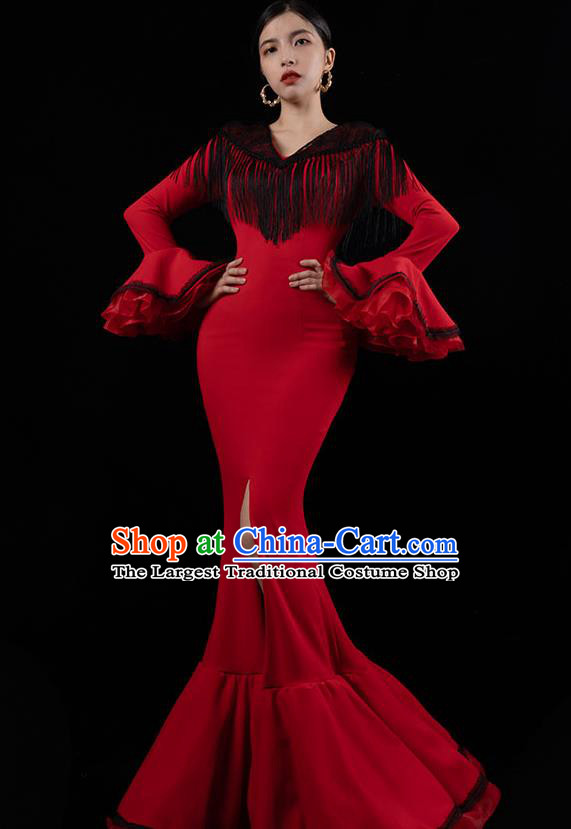 Top Grade Catwalks Red Fishtail Dress Annual Meeting Compere Full Dress Stage Performance Costume