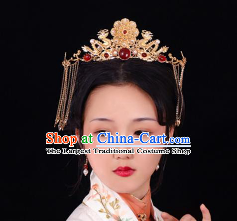 China Ancient Empress Golden Dragon Hair Crown Traditional Ming Dynasty Hanfu Hair Accessories