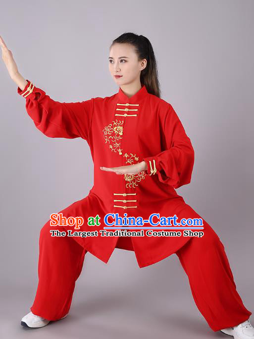 China Traditional Kung Fu Red Uniforms Tai Chi Competition Performance Costumes