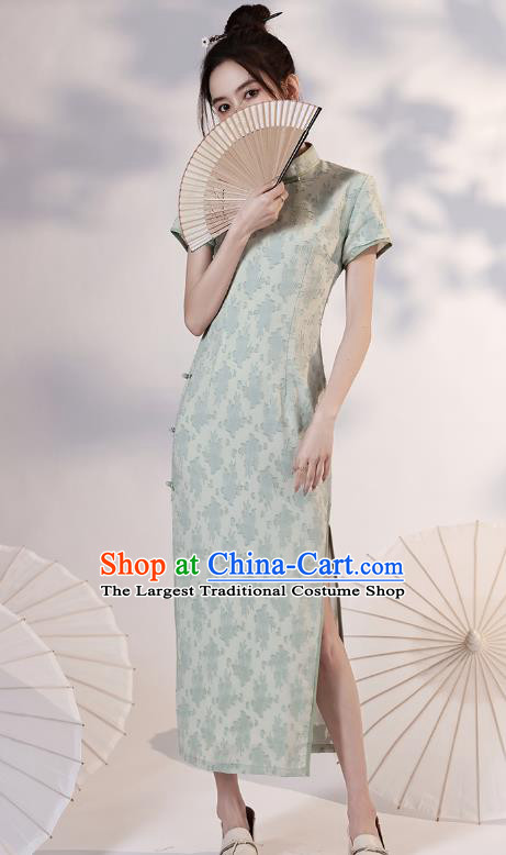 China Traditional Light Green Qipao Dress National Modern Dance Cheongsam