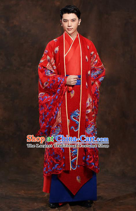 Chinese Traditional Han Dynasty Wedding Costumes Ancient Scholar Bridegroom Red Clothing