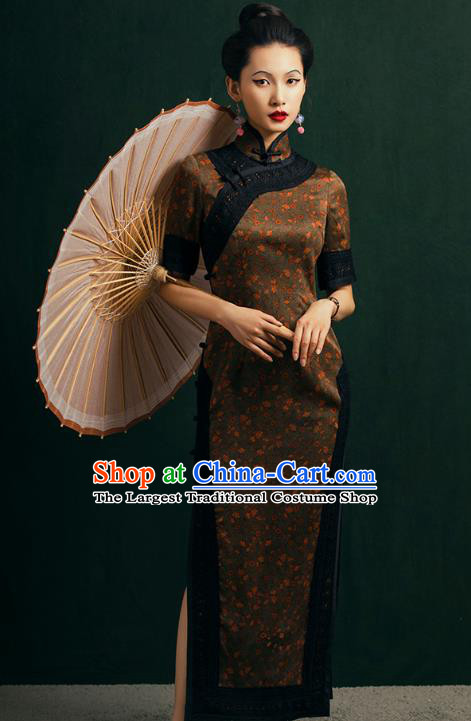 China Classical Plum Blossom Pattern Cheongsam Traditional Shanghai Gambiered Guangdong Gauze Qipao Dress