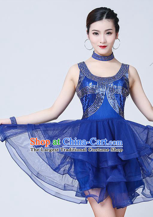 Top Stage Performance Sexy Fashion Clothing Modern Show Dancewear Latin Dance Royalblue Bubble Dress