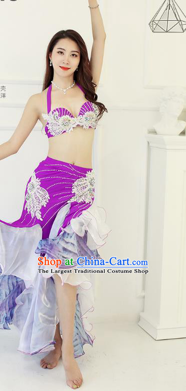 Indian Oriental Dance Purple Uniforms Asian Belly Dance Performance Costumes Raks Sharki Dancewear