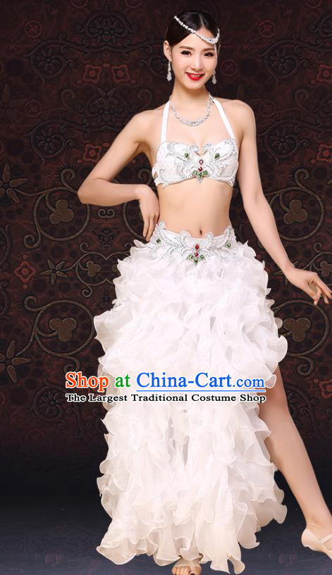 Asian Stage Performance Bra and Skirt Indian Oriental Dance Clothing Belly Dance White Dress