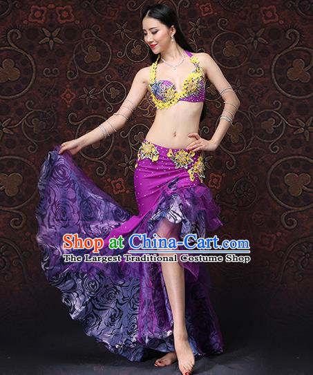 Asian Belly Dance Costumes Indian Raks Sharki Bra and Skirt Oriental Dance Purple Uniforms