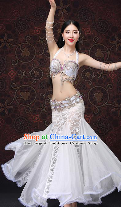 Asian Indian Raks Sharki Bra and White Lace Skirt Oriental Dance Sexy Uniforms Belly Dance Costumes