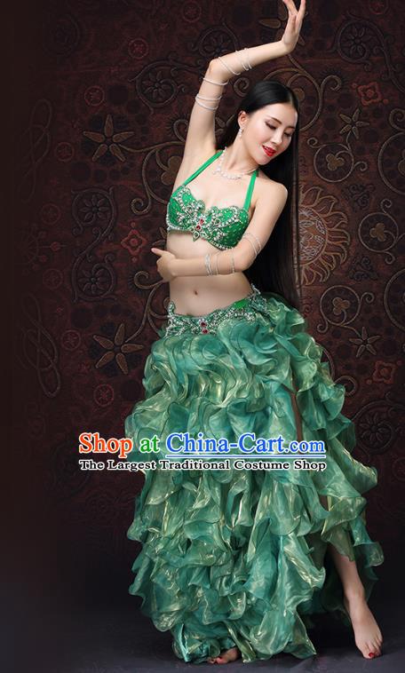 Indian Belly Dance Green Dress Asian Raks Sharki Bra and Skirt Oriental Dance Clothing