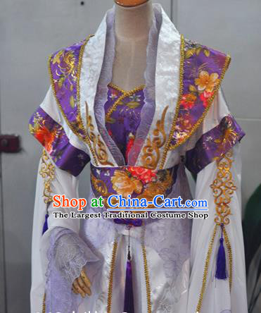 China Traditional Cosplay Tang Dynasty Empress Clothing Ancient Fairy Queen Purple Hanfu Dress