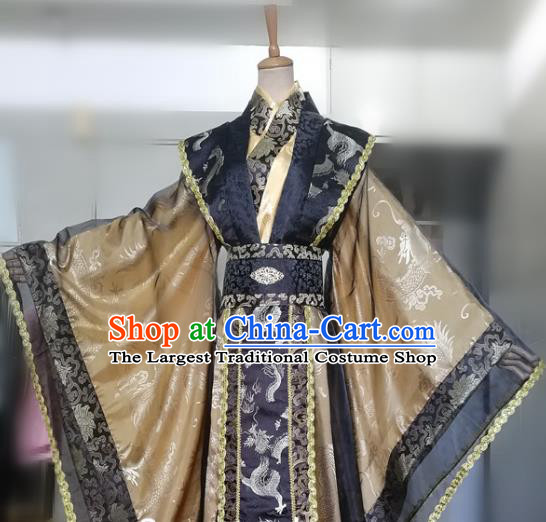 Chinese Qin Dynasty Emperor Garment Costumes Ancient King Golden Hanfu Clothing Drama Cosplay Nobility Childe Apparels