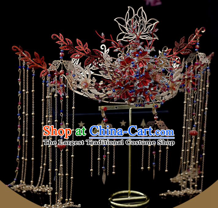 Chinese Classical Bride Phoenix Coronet Headdress Traditional Wedding Hair Accessories Xiuhe Suit Hair Crown