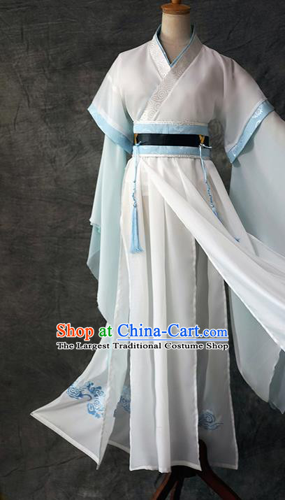 Chinese Cosplay Swordsman Lan Sizhui Apparels Ancient Knight White Garment Costumes Song Dynasty Scholar Clothing