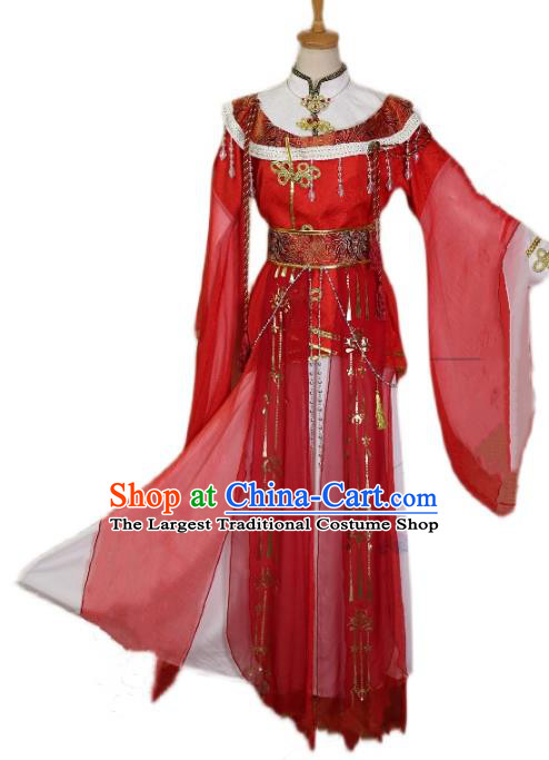 Chinese Jin Dynasty Prince Wedding Clothing Cosplay Swordsman Xie Lian Apparels Ancient Noble Childe Red Garment Costumes