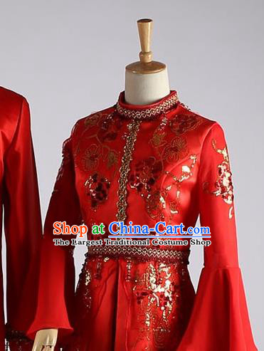 Chinese Classical Embroidered Red Dress Hui Ethnic Bride Clothing Traditional Wedding Garment Costumes