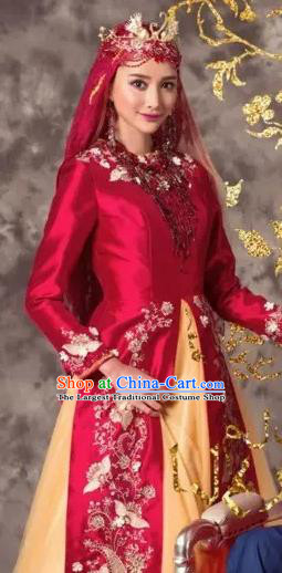 Asian India Court Bride Wine Red Dress Garment Indian Traditional Wedding Lehenga Clothing