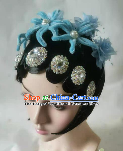 Chinese Classical Dance Headdress Traditional Stage Performance Wigs Hair Accessories Beijing Opera Headwear