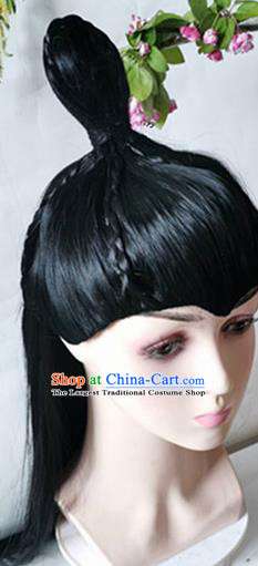 China Traditional Ming Dynasty Childe Wig Sheath Headwear Cosplay Swordsman Wigs