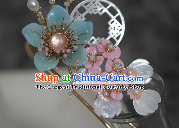 China Ancient Princess Shell Hairpin Ming Dynasty Palace Lady Hair Crown Traditional Hanfu Hair Accessories