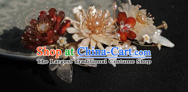 China Traditional Hanfu Hair Accessories Ancient Princess Shell Chrysanthemum Hairpin Ming Dynasty Pearls Hair Comb