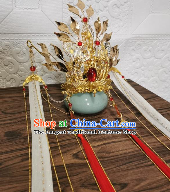 Chinese Traditional Cosplay Swordsman Hair Accessories Ancient Crown Prince Golden Hair Crown