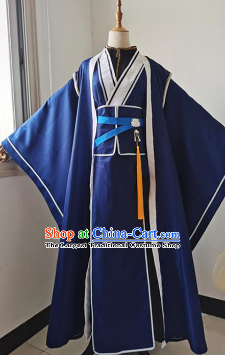 China Traditional Song Dynasty Blue Hanfu Dress Cosplay Swordswoman Clothing Ancient Taoist Nun Garments