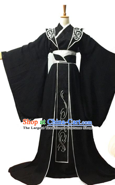 Chinese Cosplay Swordsman Black Hanfu Clothing Traditional Han Dynasty Prince Apparels Ancient Noble Childe Garment Costumes