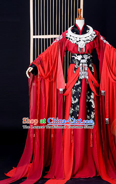 Chinese Cosplay Swordsman Hua Cheng Red Hanfu Clothing Traditional Jin Dynasty King Apparels Ancient Young Knight Garment Costumes