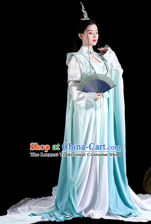 China Cosplay Swordswoman Xuan Nv Clothing Ancient Taoist Nun Garments Traditional Song Dynasty Young Lady Blue Hanfu Dress